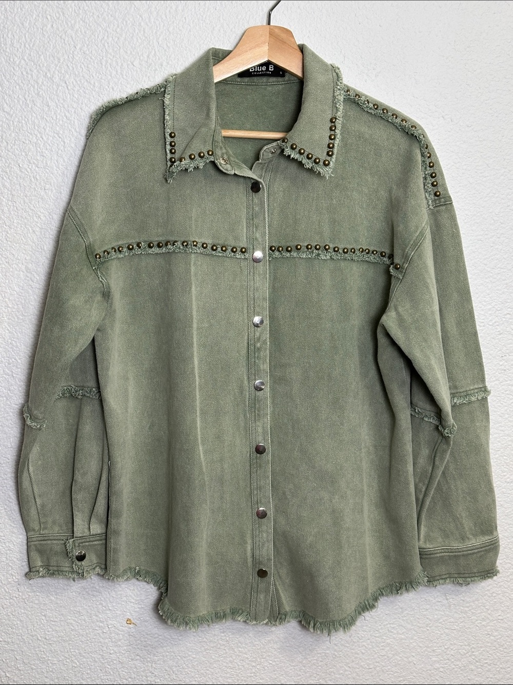 Coastal Cowgirl‎ Western Shirt Jean Jacket Snap Button Womens Small Olive Green